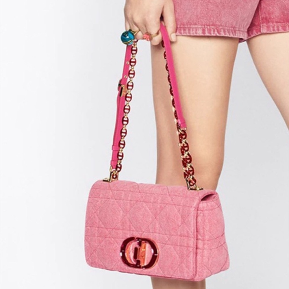 Christian Dior Macrocannage Caro Crossbody Medium Pink Denim